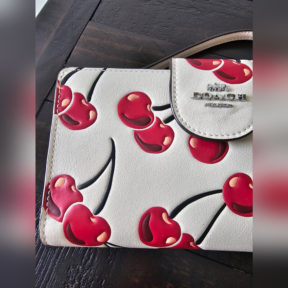 COACH White Cherry Print Phone Case Wristlet - Picture 5 of 15